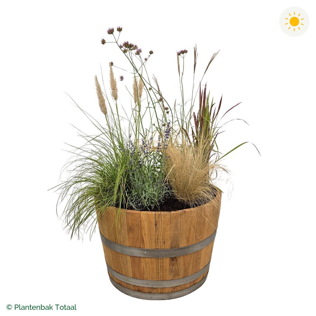 productfoto van plantenbak Eikenhout Half Wijnvat Set Savanne